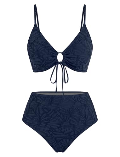 Image of ZAFUL Bikini Sets for Women String 2 Piece Swimsuits High Waisted Bathing Suit V Neck Cut Out Swimwear