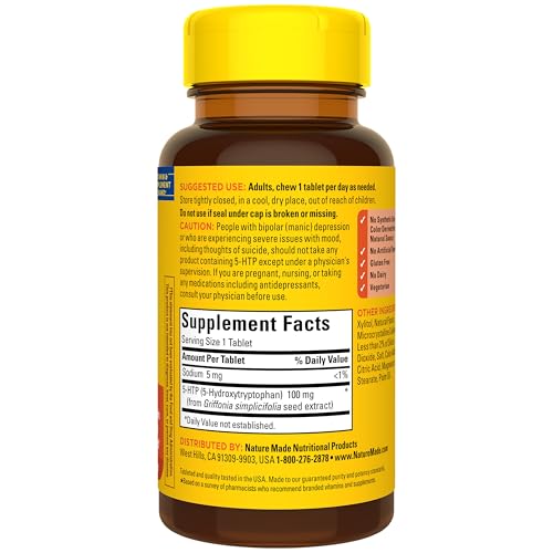 Nature Made Chewable 5HTP 100mg, 5-HTP Mood Support Supplement, 30 5 HTP Chewable Tablets, 30 Day Supply - image 9