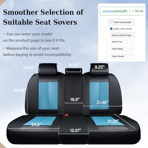 Image of Coverado Back Leather Car Seat Covers for Trucks, Rear Seat Covers for Cars, Automotive Seat Covers Back Car Seat Cover, 3-Pieces Waterproof Nappa Leather Car Seat Cushion Protector, Black&Blue