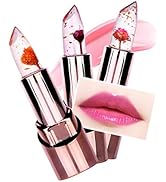 ICE LOVE Flower Jelly Lipstick, Cute Clear Crystal Magic Color Changing Lip Gloss Gift Set, 3pcs ...