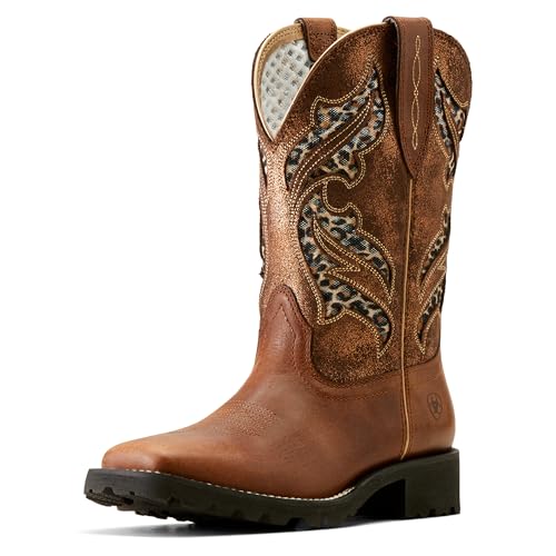 Ariat Womens Unbridled Rancher Venttek Tooled-Inlay Leopard Square Toe Casual Boots Mid Calf Low Heel 1-2