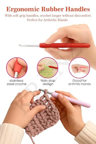 Image of KRENZ Crochet Kit for Beginners Adults, Crochet Kits Include Yarn, 59pcs Crochet Starter Kit for Beginners Kids,Ergonomic Crochet Hooks 2.0-6.0 mm, Lace Steel Needles 0.6-1.9 mm (Pink Pouch)