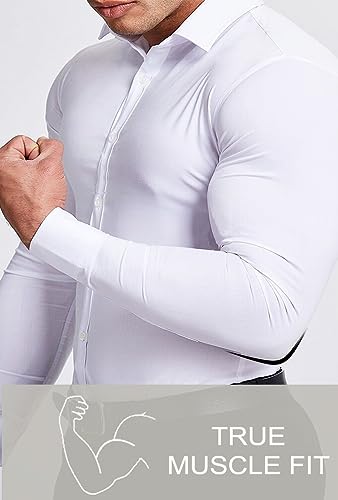 Men’s Muscle Fit Dress Shirts Athletic Slim Fit Long Sleeve Stretch Casual Button Down Shirt3