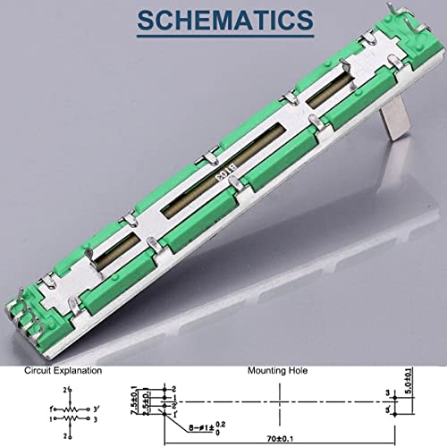 DAOKAI Schiebepotentiometer,5 STÜCKE Gerade Schiebepotentiometer Mixer Fader B103 B10K Ohm Dual Channel zum Einstellen von Lautstärke und Helligkeit mit Schieberegler Knöpfe
