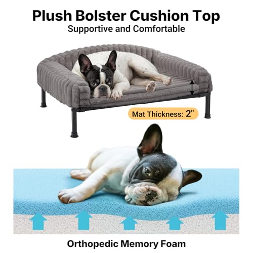 Veehoo Hundeliege Hundesofa für Kleine Hunde, Flauschige Erhöhtes Hundebett mit Abnehmbarem Polster und Orthopädische Matratze, Hunde Sofa Katzensofa mit rutschfeste Füße, Grau 60x45x10cm