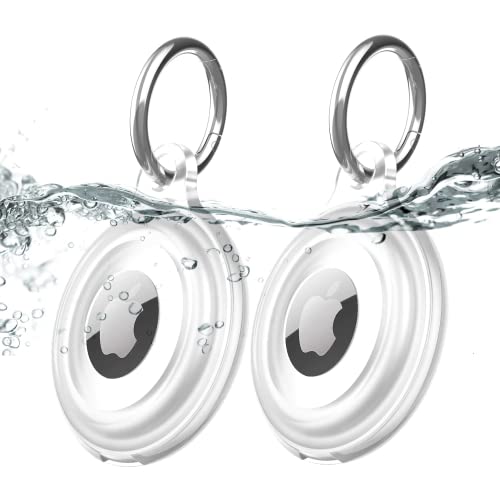 2 Pack IPX8 Waterproof AirTag Keychain Holder Case, Lightweight , Anti-Scratch, Easy Installation,Soft Full-Body Shockproof Air Tag Holder for Luggage,Keys, Dog Collar-Clear Cover