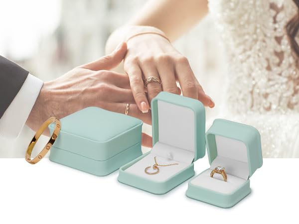 Ring Box Leather Ring Gift Boxes For Proposal Engagement Wedding Day Valentine's Day Rings Gift Case (Mint Green)