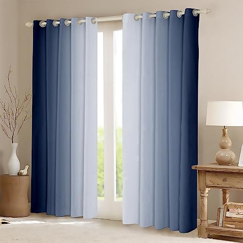 Homemissing Navy Blue and White Darkening Drapes Gradient Style Curtains for Bedroom Living Room For Kids Women Men Ombre 30%-50% Blackout Curtains Geometric Window Treatments W66*L90 - Image 2