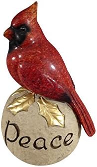 Comfy Hour 6" Polyresin Cardinal Bird Standing on Peace Stone Pedestal Figurine for Christmas Decoration, Red and Gold, Winter Holiday Collection