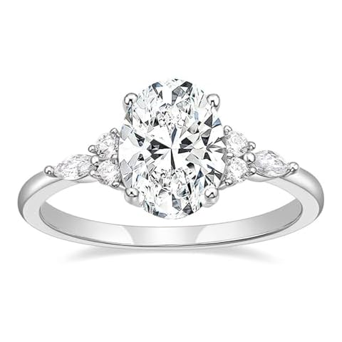 TIGRADE 3CT Engagement Ring Oval Cut Cubic Zirconia Marquise Round CZ Eternity Wedding Band for Women Size 3-12, Silver, Size 6.5 Cover