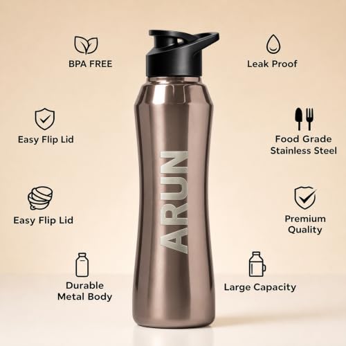 Image of Speedex Customised Engraved Name Stainless Steel Water Bottle 1 Ltr - Personalised Sipper Cap Bottle for Kids, Men & Women, School, Gym, Travel, BIS Approved, Copper Gold, Set of 1