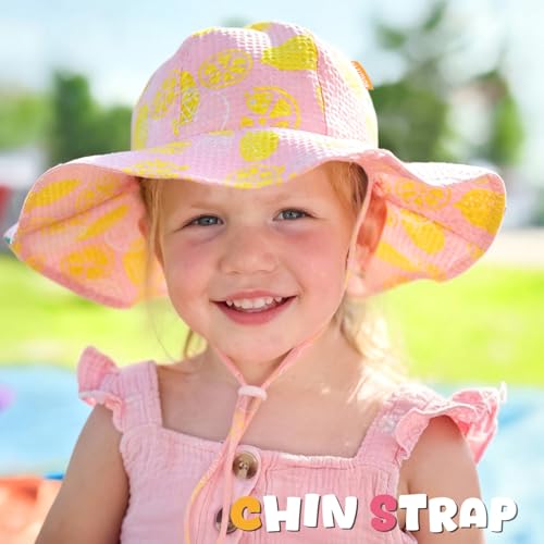 Image of HONGTEYA Baby Sun Hat Toddler Girl Beach Hat Sun Protection Adjustable Outdoor Summer Wide Brim Bucket Hat for Infant Kids