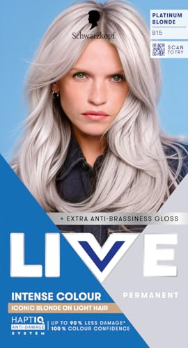 Schwarzkopf LIVE Intense Colour B15 Platinum Blonde Long-lasting Permanent Blonde Hair Dye Iconic Blondes on Lighter Hair With Extra No-Brassiness Gloss