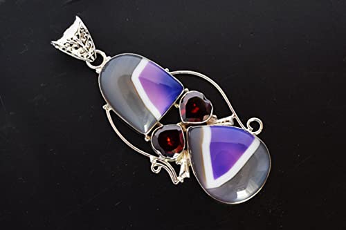 Collier agate violette quartz rouge pendentif argent sterling 925 - 2