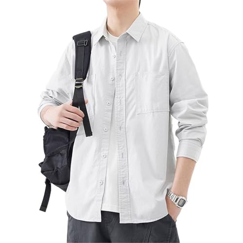 Men's Shirt Japanese Retro Long Sleeve Loose Casual Spring Summer Cotton Workwear Top3