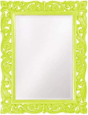 Howard Elliott Chateau Rectangular Hanging Wall Mirror, Scroll Work Frame, Green, 31.5 x 42 Inch