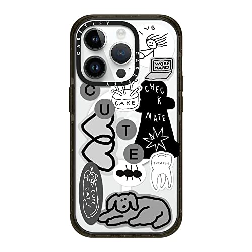 CASETiFY �C���p�N�g iPhone 14 Pro �P�[�X [MIL�K�i���� (4x MIL-STD-810G)/2.5m����̗����������N���A/MagSafe �ɑΉ�] - INAP STICKER 01 - �O���b�V�[ �u���b�N