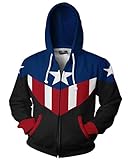 Joyfunny Superhero CA Hoodie Zip Up/Pullover Hoodie Halloween Cosplay Casual Sweatshirt XL