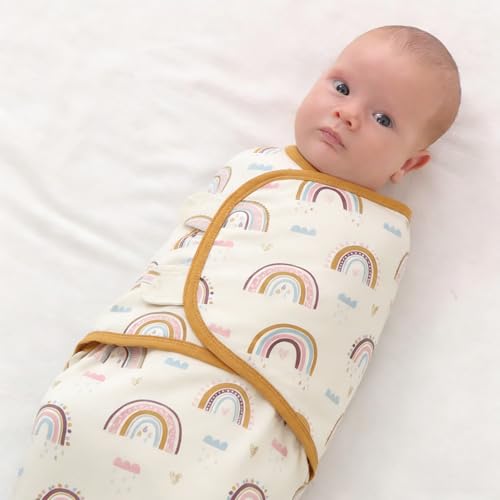 Image of insular Baby Swaddle Wrap, Swaddle Blanket for Newborn and Infant, Adjustable Swaddling Set for Boy and Girl, Soft Cotton Baby Sleep Sack 3 Pack, Rainbow&Pink Love, Medium(3-6 Month)