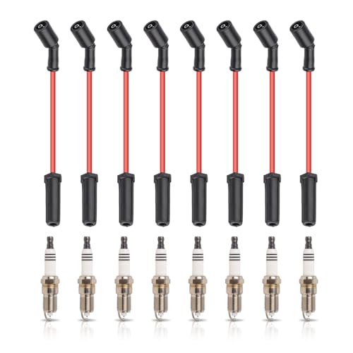 ENA Set of Red Wire Set with 8 Spark Plug Compatible with Chevrolet Cadillac GMC Escalade Avalanche Silverado 1500 2500 3500 Sierra Yukon Tahoe H2 1999-2009 4.8L 5.3L 6.0L V8 Replacement for 41-962