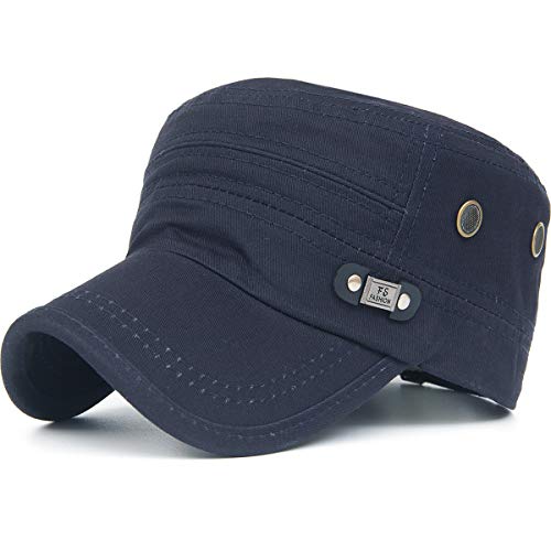 Rayna Fashion Men Women Vintage Distressed Washed Cotton Twill Cadet Army Cap Adjustable Military Hat Flat Top Baseball Cap US Navy Blue Royal Blue