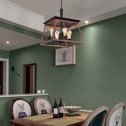 Q&S P2006-4BR Farmhouse Rustic Chandeliers,Antique Geometric Industrial Hanging Light Bronze 4 Lights thumb #3