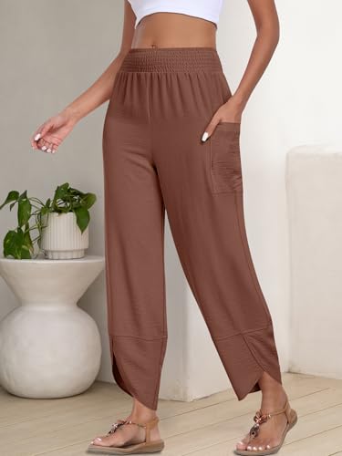 Image of ANRABESS Womens Wide Leg Palazzo Capri Pants 2026 Summer Casual High Waisted Barrel Lounge Flowy Cropped Beach Work Trousers