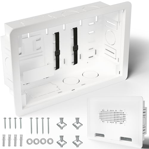 VIVO 9 inch in-Wall Media Box Outlet Box Recessed Outlet Box and Media Enclosure for Behind TV Cable Management Kit for New and Retrofit Construction Storage White MOUNT-CE10