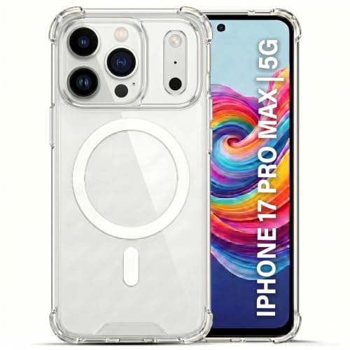 Image of TRUEUPGRADE Back Cover for iPhone 17 Pro Max| Mag-Safe Printed Transparent Case | Hard PC Back + Soft TPU Bumper | Magnetic Print Shockproof Protective Cover | Crystal Clear