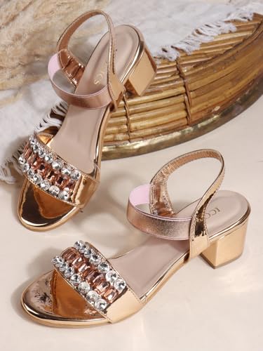 Image of iconics Women Glamorous block Heel Sandal with Crystal Embellishment