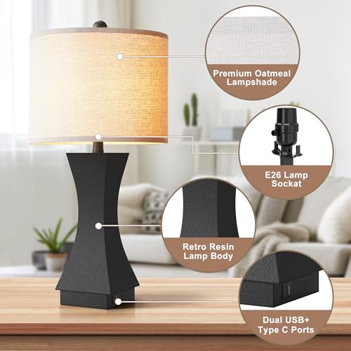 Lámpara de mesa moderna set de 2 con base de resina y pantalla beige miniatura 5