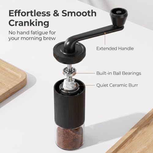 Manual Coffee Grinder, Hand Cranked Coffee Bean Grinder, Black - 3