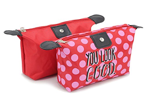 Cosmetic Bags Travel Toiletry Pouch - 2Pack WaterProof Portable Makeup Bags with Zipper Red