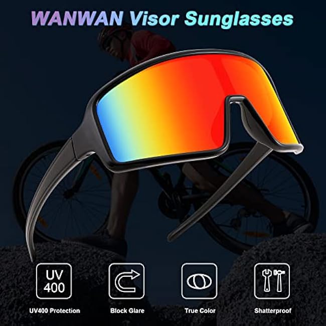 WANWAN Men and Women's Sunglasses, Cycling Sports Glasses 80s Baseball Glasses for Youth Kids Teens