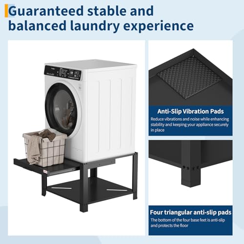 Image of Garvee 29 inch Laundry Pedestal with Pullout-Shelf, Pedestal Universal Fit Anti-Vibration Washing Machine Stand with Base Storage, 800 lbs Capacity, Black