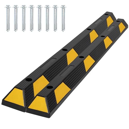 SierraSquad 2 Pack 72 Heavy Duty Rubber Parking Curb 55 000 lb Capacity Wheel Stopper with Reflective Stripes for Garage Driveway & Truck Parking Protection
