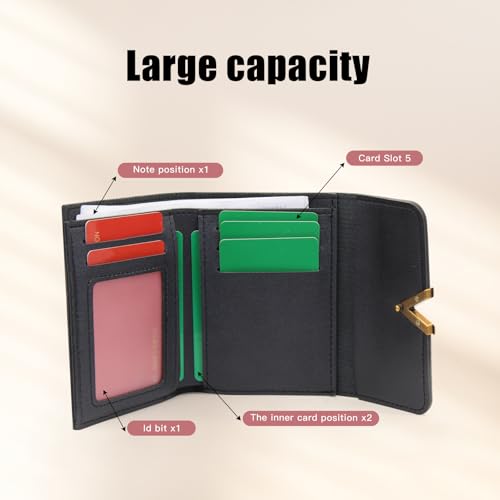 Women Wallet, Trifold Women Purse Short PU Credit Card Holder Transparent Cash Wallet with Snap Button Zipper(Rose Red)4