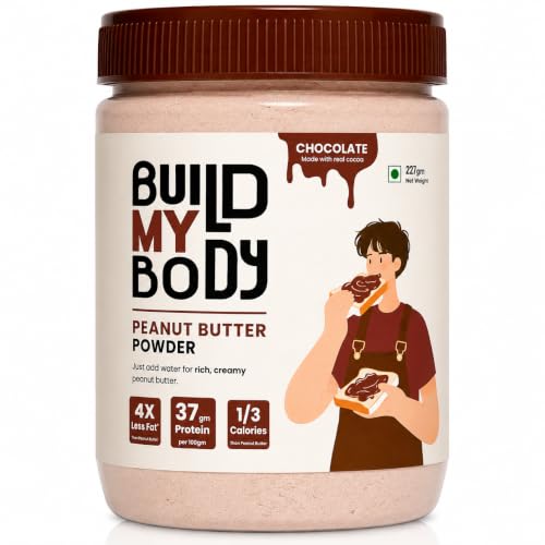 Image of Build My Body | BMB - Chocolate Peanut Butter Powder | 37g Protein | Makes 500g Peanut Butter Spread | With Real Cocoa | Guilt-Free Indulgence | 1 /3 Calories | 4x Less Fat | Rich Chocolate Taste for Everyday Snacking & Healthy Lifestyles | 227g
