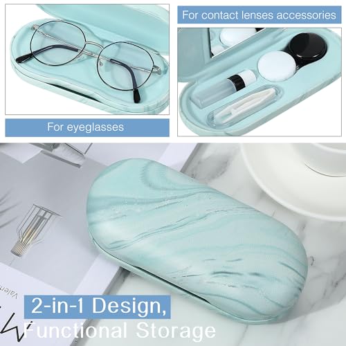 Image of MoKo Double Eyeglass Case, 2 in 1 Double Sided Portable Glasses Case Contact Lens Case with Mirror Eye Glasses Carrying Bag Anti-Scratch Sunglasses Pouch Protective Eyewear, Blue Water Color