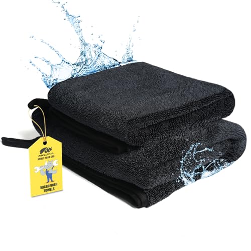 MIKKUPPA 洗車用タオル マイクロファイバークロス 吸水タオル 2枚セット グレー 90x60cm/50x60cm