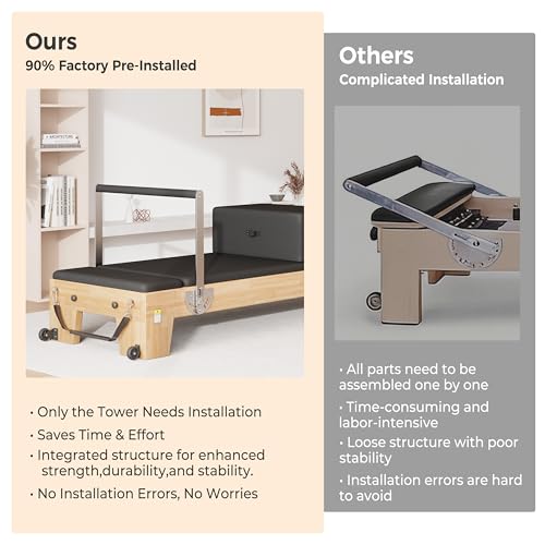 DELAVIN Pilates Reformer for Home Gym, Solid Wood Pilates Reformer Machine with Springs, Jump Board, Reformer Box and Accessories, Quick-Assembly Pilates Equipment Supports Up to 440 LBS (FBA) - Image 3