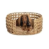THE LICKER STORE DBD4000A Gigi 24" x 18" Modern Bohemian Handwoven Hyacinth Open-Weave Oval Pet Bed with Machine-Washable Cushion, Natural