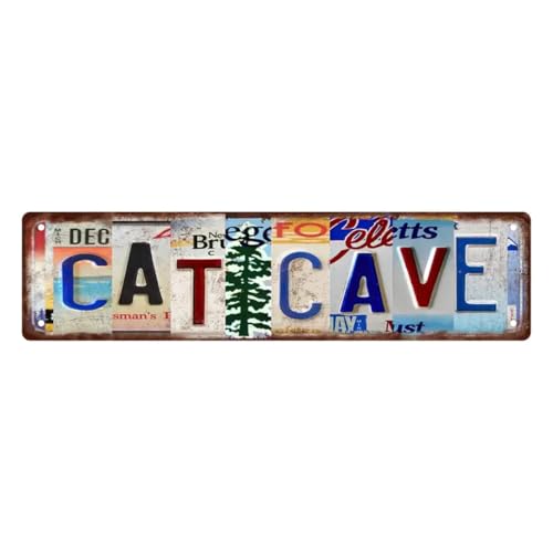 Vintage Cat Cave Metal Tin Street Sign Novelty Home Room Wall Bathroom Bar Cafe Garage Farmhouse Decor (cat cave)