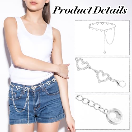Adjustable Chain Belts for Women,Silver Belt Chain Rhinestone Heart Shaped Waist Necklace Suitable for Dresses Jeans Formal Wear Bridal Wedding3
