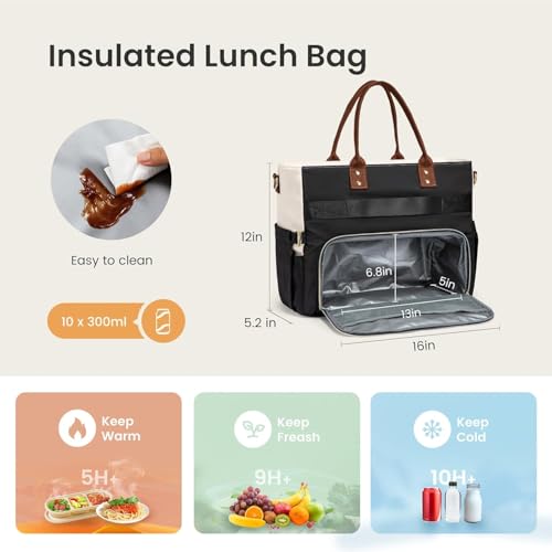 Image of Bayne Large Size Tote Bag with Lunch Compartment | Laptop Bags for Women Office Use | Waterproof Handbag for Women | Elegant Office Bag for Woman | Tote Bag for Woman | 13 inch Laptops