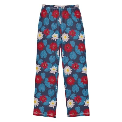 Water Lily Botanical Lotus Flower Boys Pants for Kids Jogger Pants with Pockets S-XL
