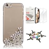 STENES Bling Case Compatible with iPhone 5C - Stylish - 3D Handmade [Sparkle Series] Flowers Pearl Design Cover with Screen Protector [2 Pack] - Crystal