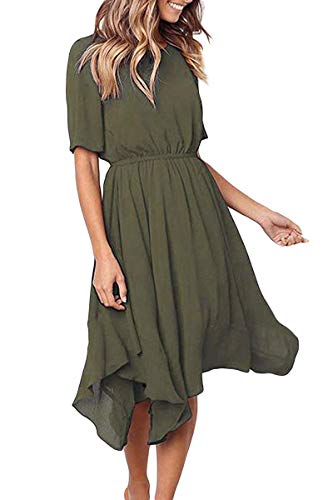 Alaster Queen Women'sÂ CasualÂ ShortÂ SleeveÂ EmpireÂ WaistÂ SummerÂ ChiffonÂ MidiÂ DressesÂ withÂ IrregularÂ Hem Solid Green Dress