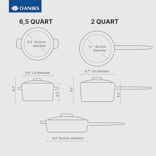 Image of Daniks Classic Stainless Steel Kitchen Induction Pot Cookware Set | 12-Piece | Dishwasher Safe Pots with Lid | Saucepan + Frying Pan + Pots | Measuring Scale | Silver
