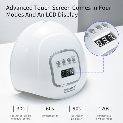Image of JODSONE U V LED Nail Lamp with Base Coat Top Coat Set, Nail Dryer for Gel Polish for Nails with Automatic Sensor & 4 Timers